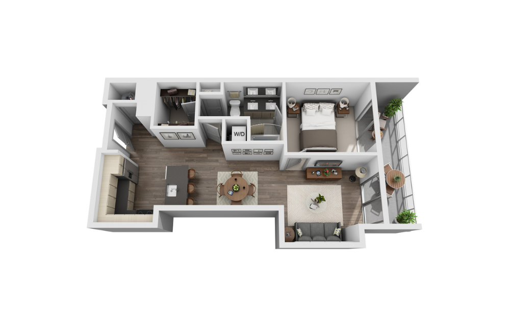 1D - 1 bedroom floorplan layout with 1 bathroom and 844 - 850 square feet