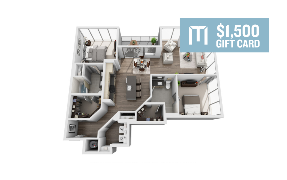 2A - 2 bedroom floorplan layout with 2 bathrooms and 1320 square feet