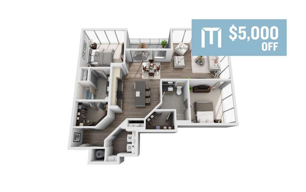 2A - 2 bedroom floorplan layout with 2 bathrooms and 1320 square feet