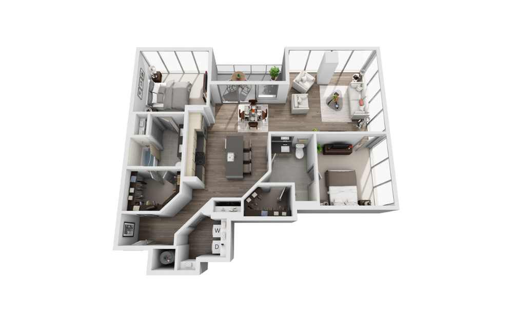 2A - 2 bedroom floorplan layout with 2 bathrooms and 1320 square feet