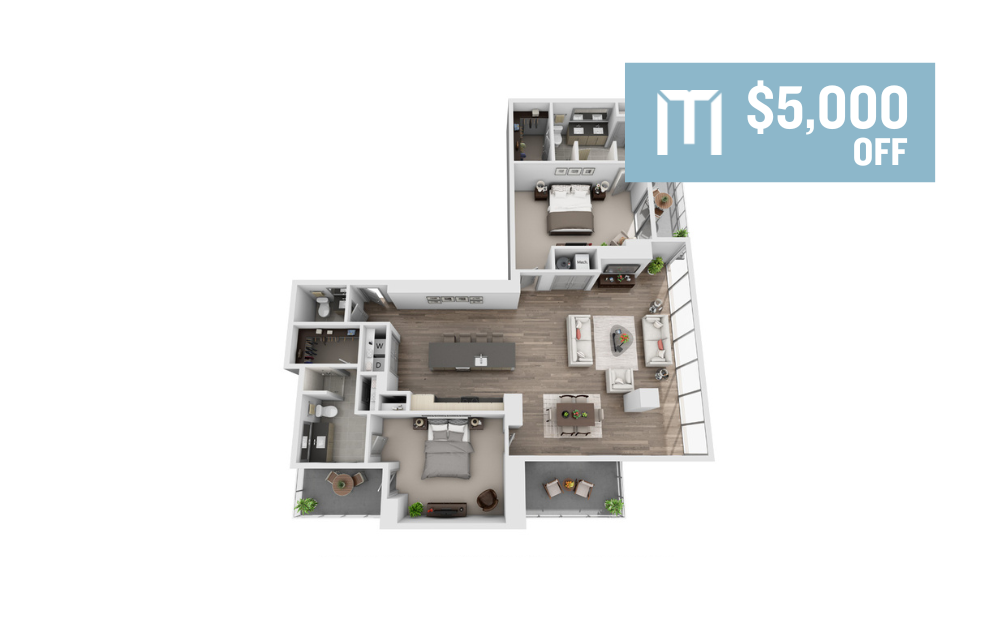 Penthouse - 2 bedroom floorplan layout with 2 bathrooms and 1806 square feet