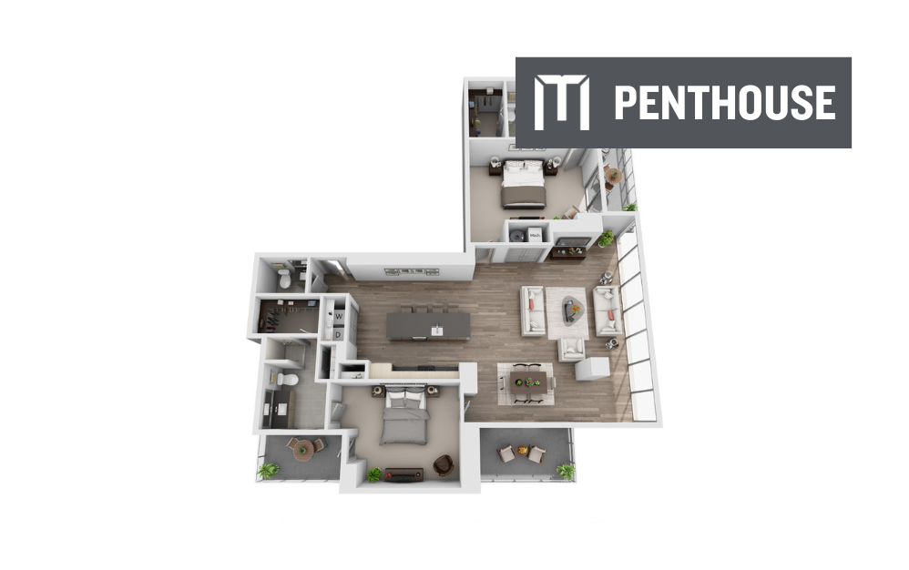 Penthouse - 2 bedroom floorplan layout with 2 bathrooms and 1806 square feet