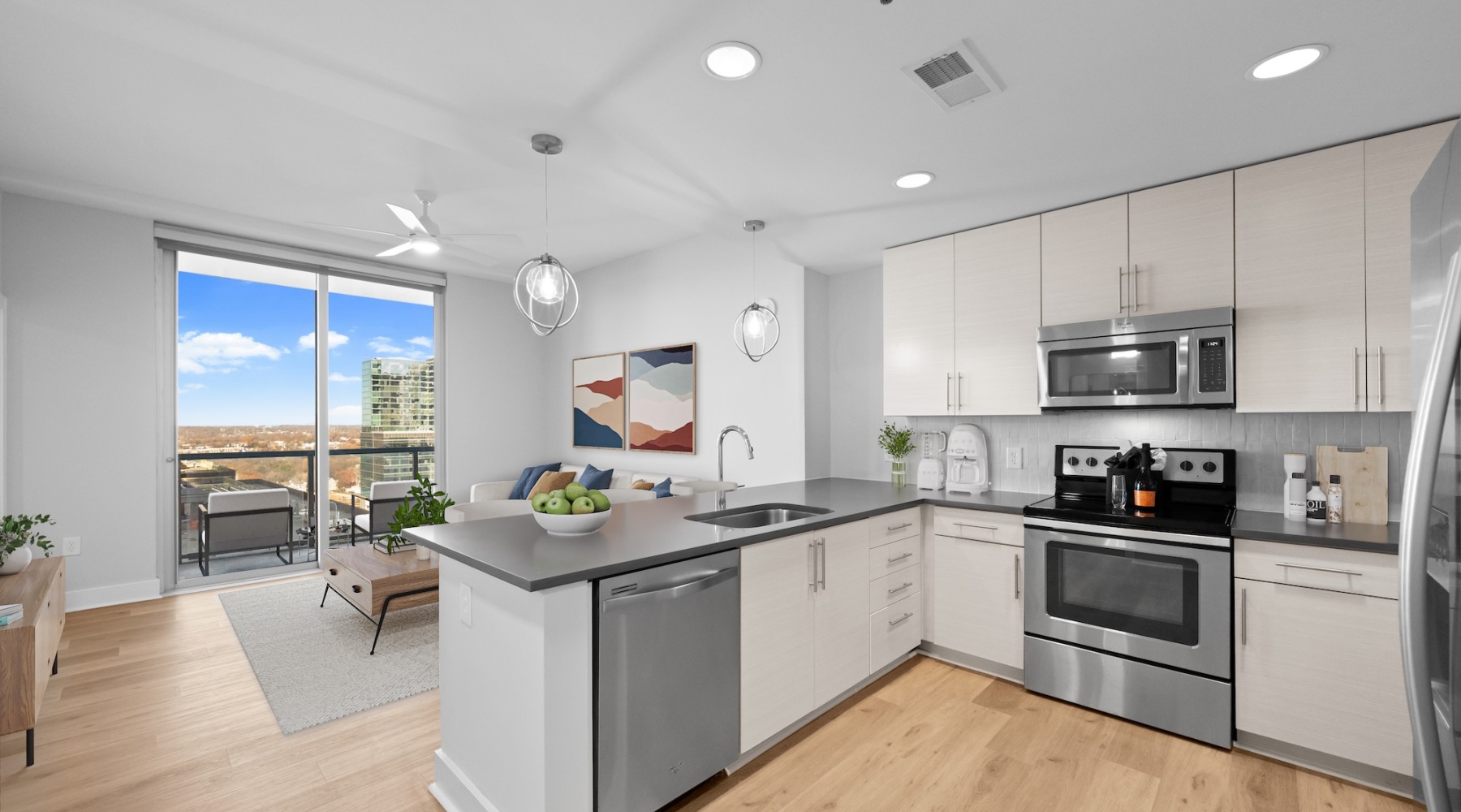 Well-lit kitchen with ample counter space