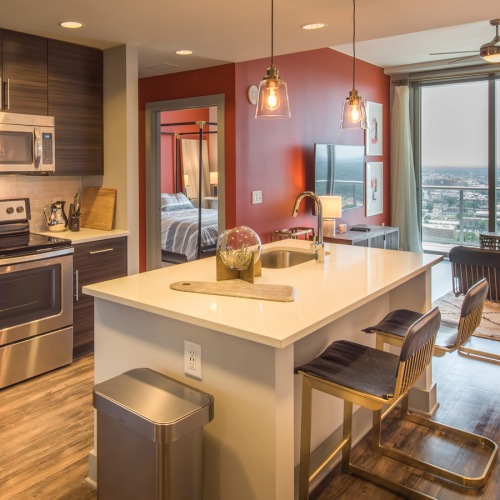 Large kitchen with modern and natural lighting