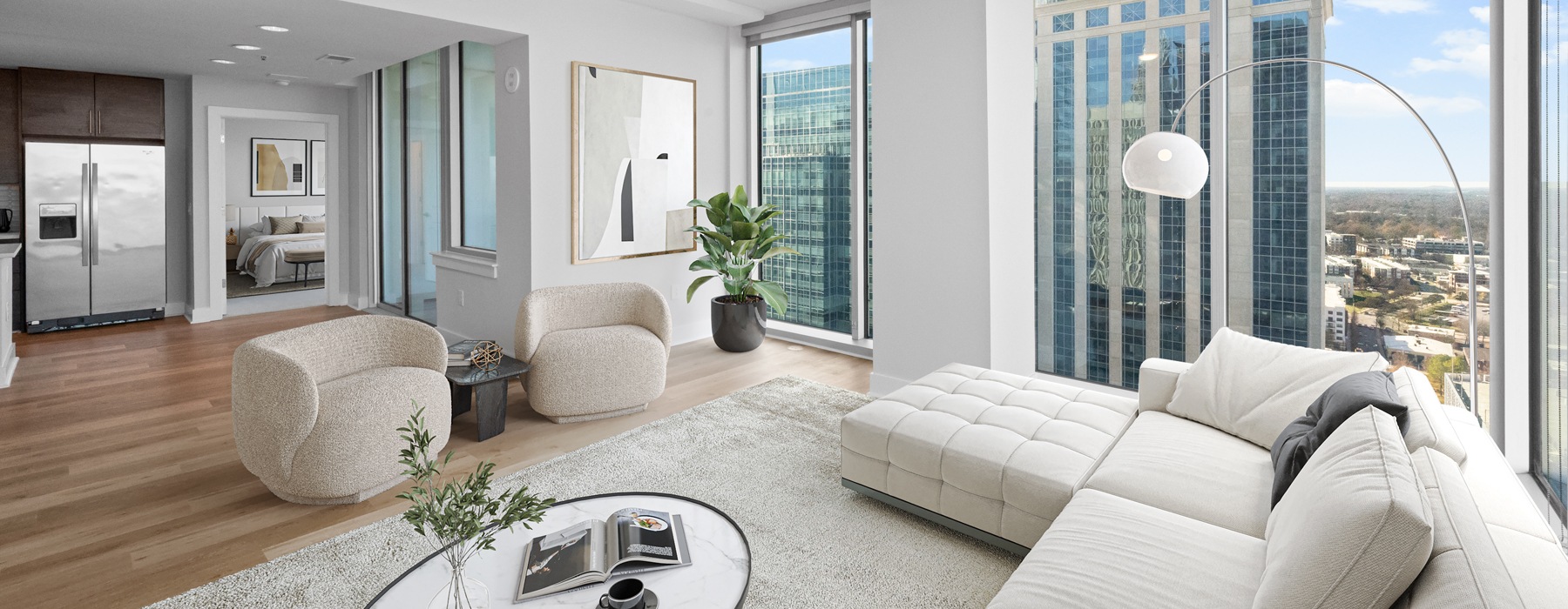 living room with large windows