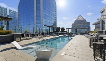 Pool deck with unobstructed city views